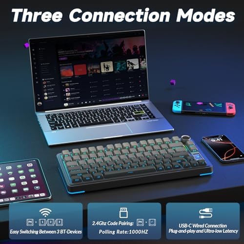 AULA S75 PRO Wireless Mechanical Gaming Keyboard with Screen&Knob, 80 Keys