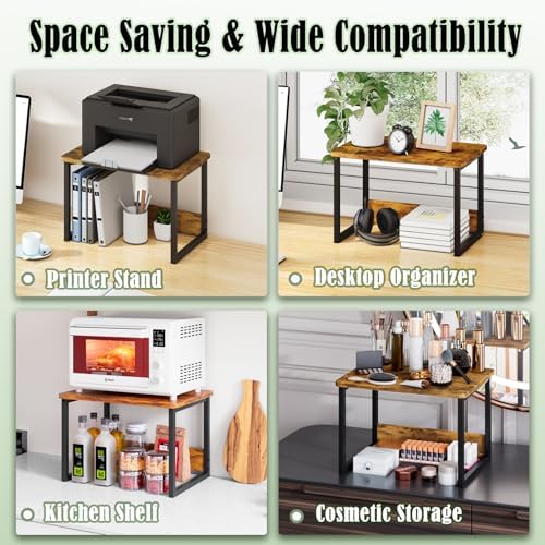MARTY Desktop Printer Stand 2 Pack Printer Shelf for Desk Home/Office,Brown