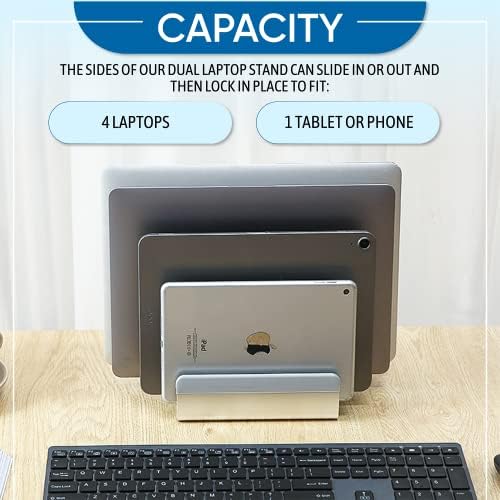 Elestoria 5- Slot Vertical Laptop Stand - Aluminum Laptop Stand Vertical for Desk - Adjustable Width (12-38mm) Fits MacBook Pro/Air, Surface & Gaming Laptops upto 17.3"-Heavy Duty Laptop Holder-Silver
