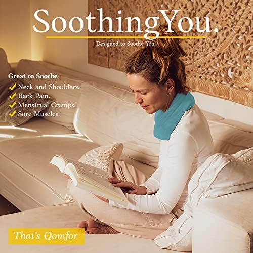 Qomfor - Microwavable Heating Pad - Blue Green - Lavender Scented Heat Pack - Therapeutic Heat Wrap for Neck, Shoulders & Period Cramps Pain Relief - Reusable Hot/Cold Therapy Bag