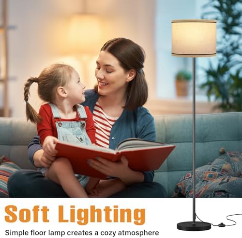Ambimall 60'' Modern Floor Lamp with Shade, Tall Lamps for Living Room, Bedroom, Office, Dining Room, Beige Lampshade with Black Stripes(Without Bulb)
