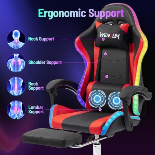 RGB Gaming Chair with Massage, Black/Red