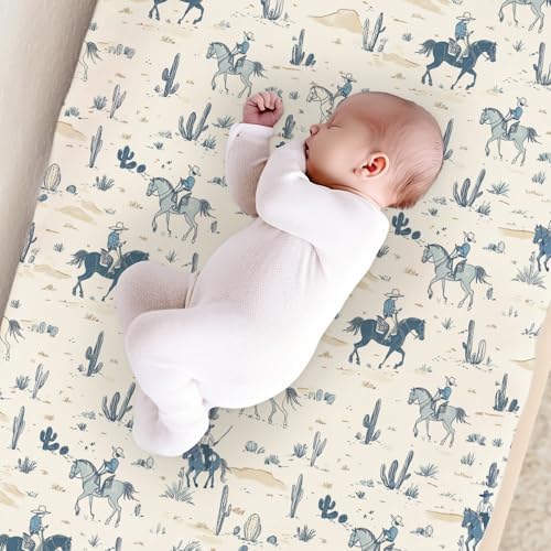 Western Horse Cactus Mountains Pattern Baby Changing Pad Cover, Unisex Western Nursery Diaper Changing Table Pad Mat Sheet for Boys-16x32