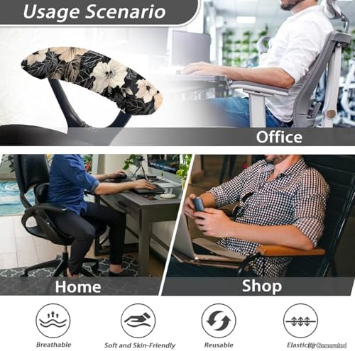 Office Chair Armrest Slipcovers Hibiscus Print Chair Arm Covers, Soft Comfy Desk Chair Slipcovers with Elastic Bands, Stretchable Gaming Chair Arm Protector, Set of 2
