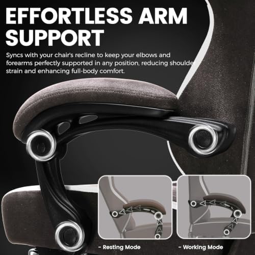 GTPLAYER Gaming Chair with Footrest Fabric Office Chair with Pocket Spring Cushion and Linkage Armrests, High Back Ergonomic Computer Chair with Lumbar Support Task Chair Brown
