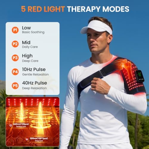 Cordless Red Light Therapy Shoulder Wrap with Vibration Massage, 100-LEDs