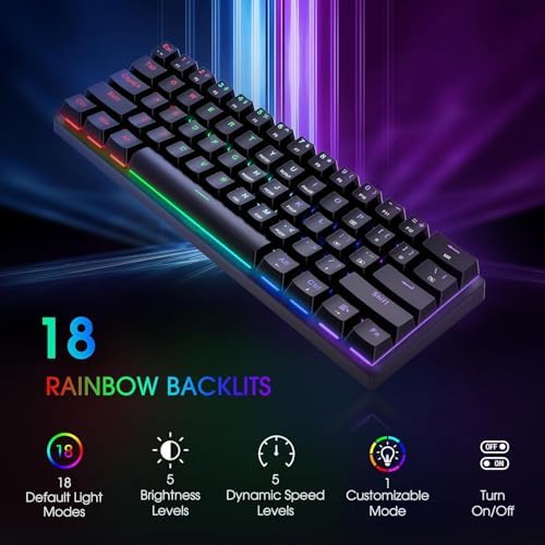 60% Wired Mechanical Gaming Keyboard with Blue Switches, LED Backlit