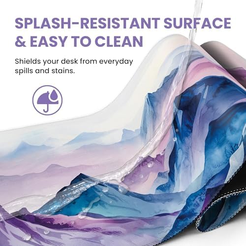 Aesthetic Desk Mat, Cute Distant Peaks Desk Pad Protector for Work & Decor, 31.5" x 11.8", Pretty Non-Slip Extended Mouse Pad for Office or Home
