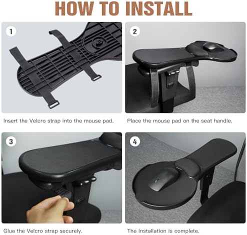 Upgraded Ergonomic Arm Rest Mouse Pad for Chair，Adjustable Mouse Tray with Wrist Cushion, Chair arm Mousepad, Black
