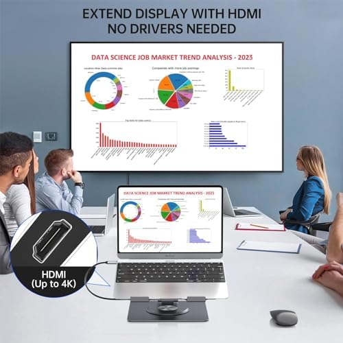 Laptop Docking Station for MacBook Pro/Air/Dell/HP/Surface HC 11-in-1 USB C Hub 360°Rotatable Laptop Stand with USB Hub 4K HDMI USB 3.0 PD100W 3.5mm Audio Jack RJ 45 TF/SD Reader Universal Laptop Dock