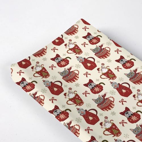 Cute Christmas Cat Bows Winter Holiday Snowflakes Pattern Baby Changing Pad Cover, Unisex Christmas Nursery Diaper Changing Table Pad Mat Sheet for Boys Girls-16x32