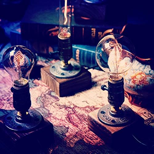 Industrial Steampunk Desk Lamp,Vintage Steam Punk Piping Table Top Lamp,Antique E26 Small Edison Bulb Iron Retro Lamps with Minimalist Loft Style Accent Wood Base for Bedside,Café,Bar,Pub,etc