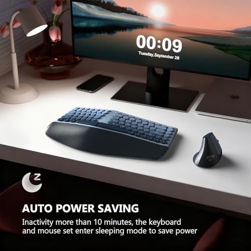 MOFII Wireless Ergonomic Keyboard & Mouse Combo – Split Curved Keyboard with Wrist Rest (All-Day Comfort) + Wireless Vertical Ergonomic Optical Mouse, Compatible with PC/Laptop/Desktop- Blue Gradient
