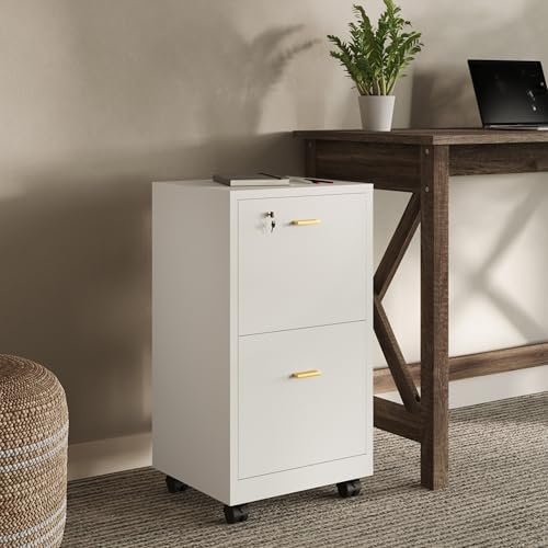 Lavish Home 2-Drawer Wooden File Cabinet with Lock, White, 16” x 27”