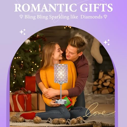 Hong-in Crystal Lamps for Night Stands, Purple Table Lamp for Bedroom