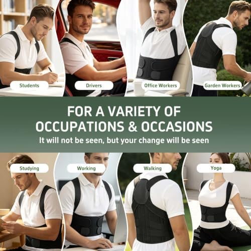 Posture Corrector for Women and Men Upper Back Brace Straightener Support Rounded Shoulder Adjustable Straps Breathable Mesh Office Work Computer Use Desk Job Studying Daily Wear (Black S)
