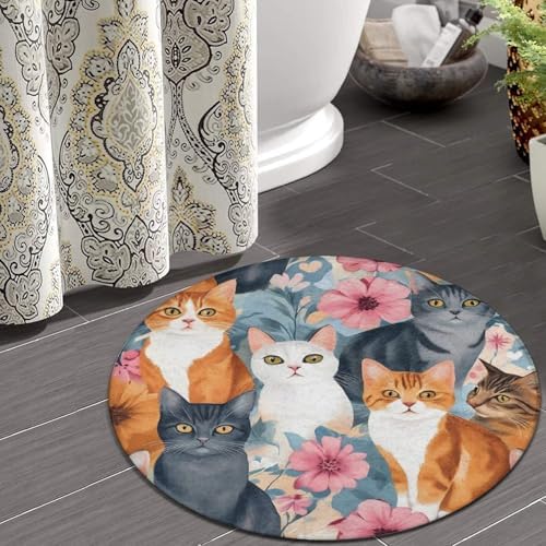 Men's Large Home Decor Mat, Soft Round Yoga Carpet, Non Slip Machine Washable Home Office Circle Rug Cat Lovers Kitten