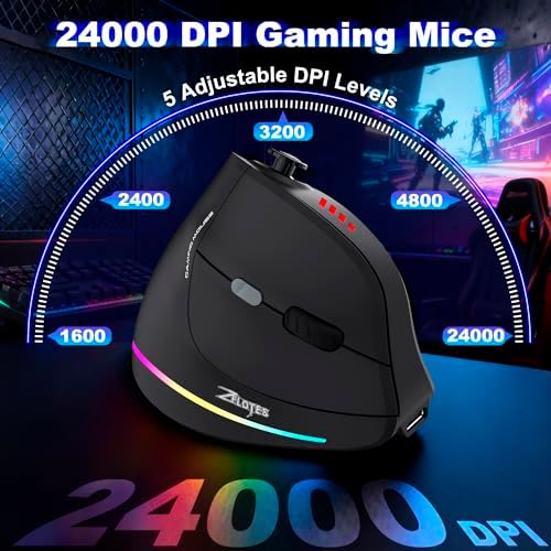 TRELC Wireless Gaming Mouse with 5 D Rocker, 24000 DPI/11 Programmable Buttons, Vertical Ergonomic Mouse for 2 Devices Connection (BT+2.4GHz), Rechargeable Mice for PC/Laptop/E-Sports/Gamer