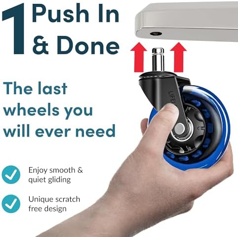 Lifelong Office Chair Wheels Replacement, Heavy Duty, Blue, 5-Pack Fits 98%