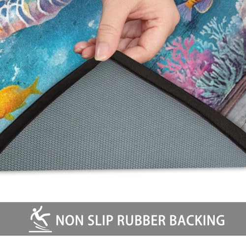 Summer Ocean Turtle Wood Door Mat Kitchen Mats, Indoor Outdoor Rugs, Cushioned Anti Fatigue Absorbent Kitchen Rug, Non-Slip Standing Desk Mat, Front Door Rug for Floor, Bathroom, Sink, 20"×39"