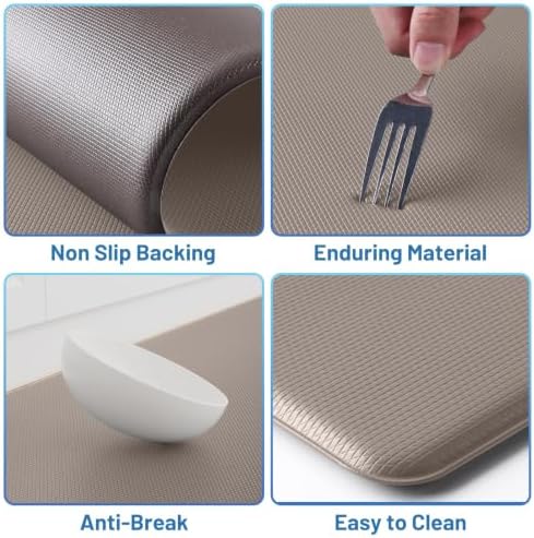 StepLively Kitchen Mat for Floor 2 PCS, Anti Fatigue Rugs, Khaki
