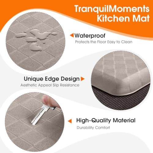 4/5 Inch Extra Thick Kitchen Mats for Floor,Non Slip Anti Fatigue Kitchen Rugs,Waterproof Stain Resistant Sink Mat,Cushioned Standing and Comfort Mats for Office (17"x24" Khaki)