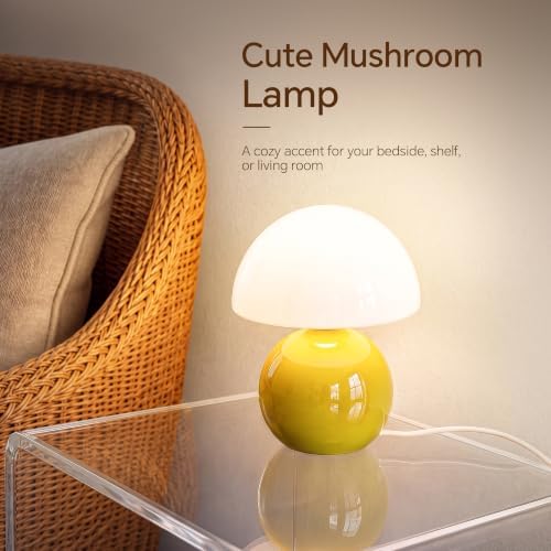 Dawnwake Mushroom Lamp Table Lamp for Bedroom-Small Desk Table Lamps,Yellow