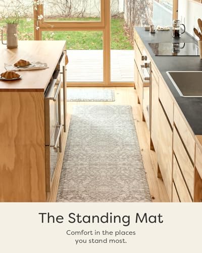 House of Noa Nama Standing Mat – Anti-Fatigue Kitchen Mats for Floor, Cushioned & Non-Slip Comfort Mat for Standing, Thick Foam Anti-Fatigue Mat for Kitchen & Workspaces, Emile Earl Grey 22" x 54"