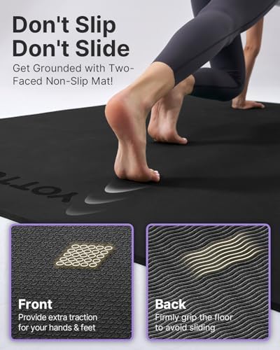 YOTTOY Large Yoga Mat (75 * 52 * 1/2inch),Extra Wide TPE Exercise Mat,Non-Slip Workout Mat for Pilates, Fitness, Barefoot, Home Gym Studio with Strap and Towel