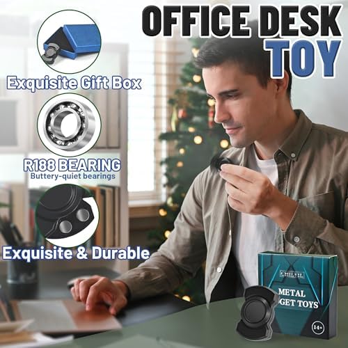 3-in-1 Fidget Spinner Toy for Adult Metal Slider Clicker Spinner Magnetic for Adult Men Office Desk Toy Stress Anxiety Relief ADHD Magnet EDC Cool Gadget Gifts Easter Basket Stuffer - Silver