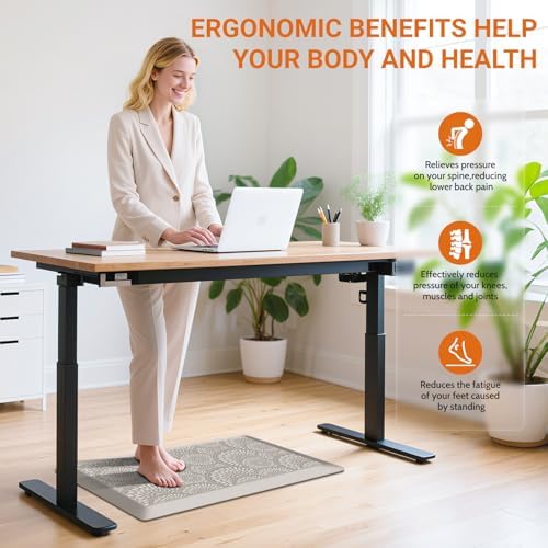 Mattitude 4/5 Inch Kitchen Mat, 17.3x28in Heavy Duty Ergonomic Comfort Foam Standing Desk Mat, Waterproof Non-Slip Standing Mats and Rugs for Kitchen, Office, Khaki