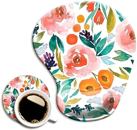 DOOKE Ergonomic Mouse Pad with Wrist Support and Coaster,Mouse Pads with Non-Slip PU Base for Home Office Working Studying Easy Typing & Pain Relief Pretty Floral
