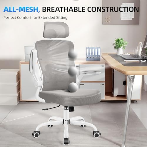 FelixKing Ergonomic Office Chair, Headrest Desk Chair with Adjustable Lumbar Support, Home Office Swivel Task Chair with High Back and Armrest, Adjustable Height Gaming Chair(Gray)