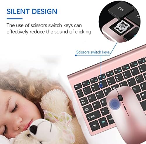 Wireless Keyboard and Mouse Ultra Slim Combo, TopMate - Rose Gold Black
