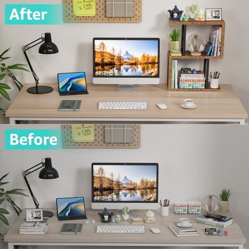 Desktop Bookshelf for Top of Desk Shelf - Brown Book Organizer 3-Tier Shelves Storage Small Bookcase Hutch for Dorm Office College