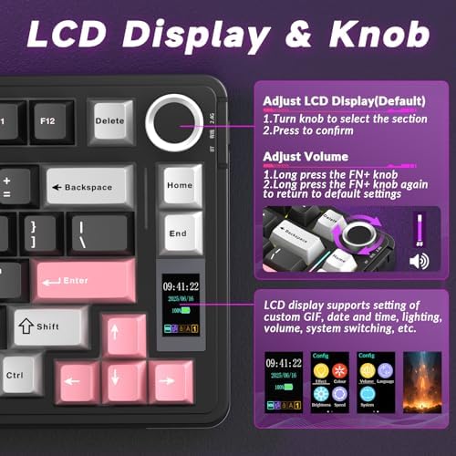 AULA S75 PRO Wireless Mechanical Gaming Keyboard with Screen&Knob, 80 Keys