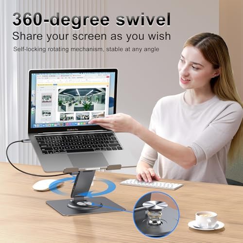 Laptop Docking Station Stand Dual Display 4K HDMI USB3.0 3.5mm Audio Jack 9-IN-1 360° Swivel Laptop Stand for Desk with USB-C Hub Multiport Adapter Universal for MacBook Pro/Air/Dell/HP/Surface/Lenovo