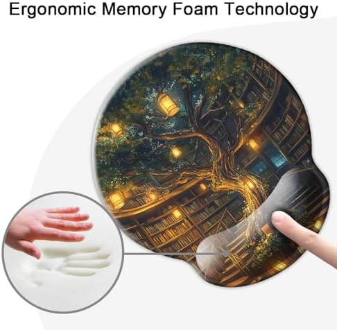 Ergonomic Mouse Pad with Wrist Support,Mouse Pad with Wrist Rest,Relieve Wrist Pain Mousepad Non-Slip Rubber Base,Mouse Pads for Desk,Computers,Laptop,Office,Home,Accessories Library Tree
