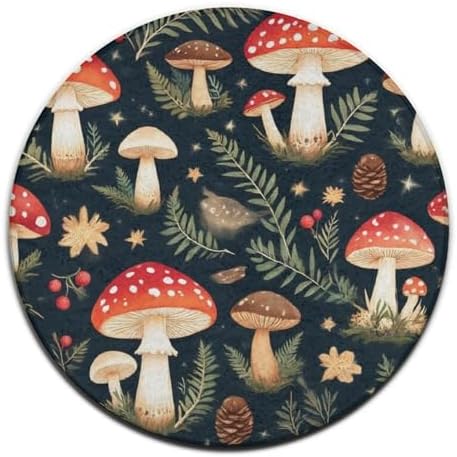 Large Home Decor Mat, Soft Round Yoga Carpet, Non Slip Machine Washable Home Office Circle Rug Mushrooms