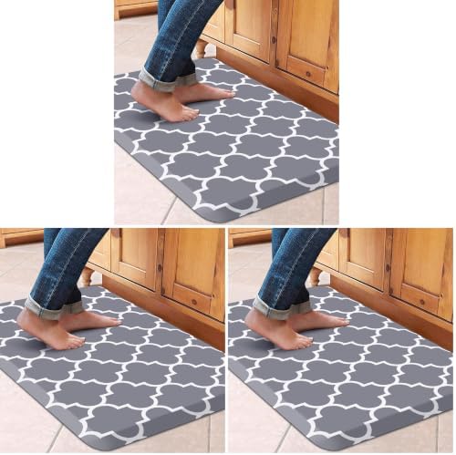 WISELIFE Kitchen Mat and Rugs Cushioned Anti-Fatigue,17.3"x 28",Non Slip Waterproof Ergonomic Comfort Mat for Kitchen, Floor Home, Office, Sink, Laundry, Grey (Pack of 3)
