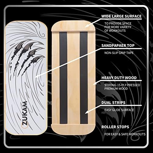 Balance Board Trainer, Wooden Balancing Board with Workout Guide to Exercise and Build Core Stability, Wobble Board for Skateboard, Hockey, Snowboard & Surf Training