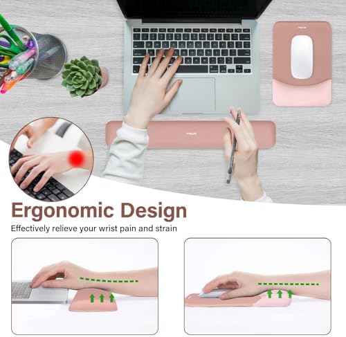 MOSISO Wrist Rest Support Mouse Pad & Keyboard Set, Salmon Pink