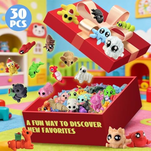 30PCS Random 3D Printed Animal Figurines, Articulated Flexible Fidget Toys