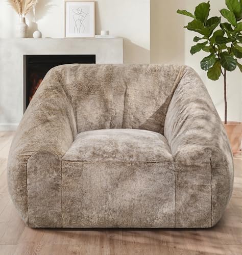 Hobestluk Bean Bag Chair Plush Accent Chair Armrest Living Room Adult Brown