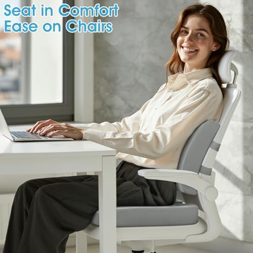 CushZone Seat Cushion and Lumbar Support Pillow for Office Chair Light Grey