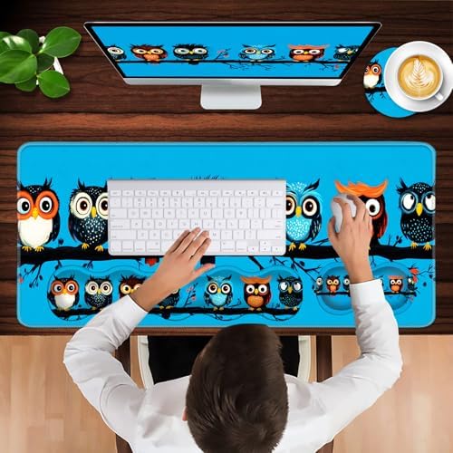 Keyboard Wrist Rest and Mouse Pad with Wrist Support Set Ergonomic Coaster,Memory Foam,Easy Typing Pain Relief,Large XL Desk Mat 31.5"x 11.8",Cute Owls on a Branch