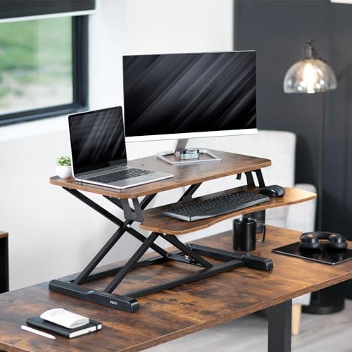 VIVO Rustic Vintage Brown 32 inch Standing Desk Converter, DESK-V000KN