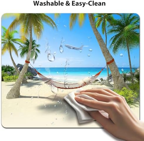 9.5x7.9 Inch Office/Gaming Mouse Pad, Tropical Vacation Beach Paradise Palm Tree Island Hammock, Cute Anti-Slip Mat for Desk Decor
