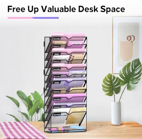 SUPEASY 12-Tier Wall File Organizer with Base, Wall Mounted File Holder