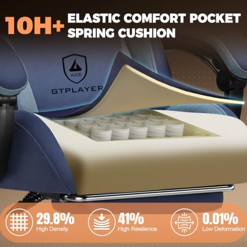GTPLAYER Gaming Chair with Footrest, Ergonomic Office Chair 400lbs Heavy Duty, Big and Tall Computer Desk Chair with Lumbar Support and Headrest, Breathable Tech Fabric, 90-155° Recline Blue